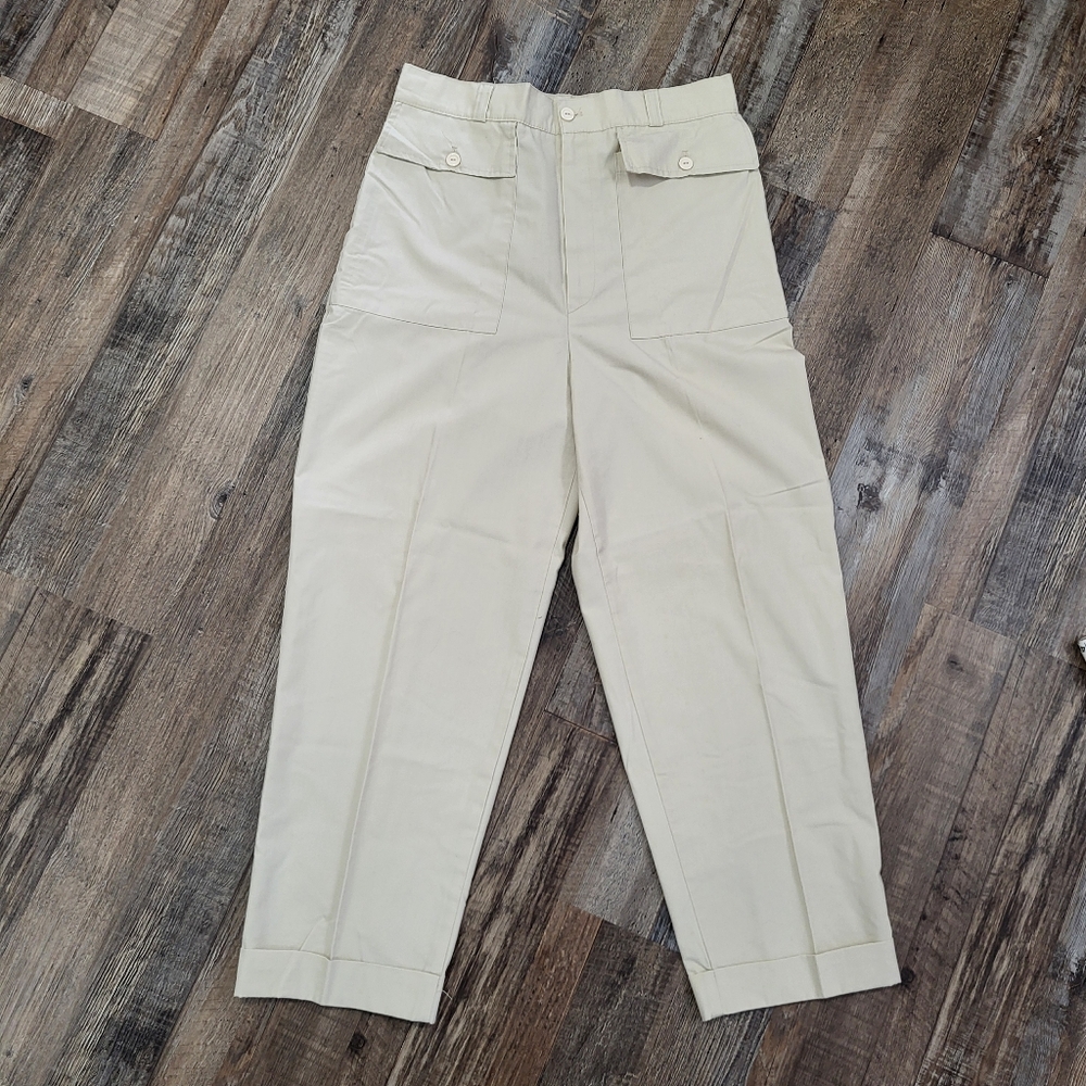 Vintage Julian Paris NY High Waisted Khaki Pants Pleated Tapered 80s